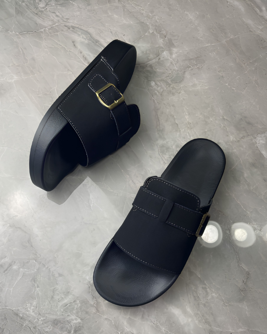 Herren-Pantoletten zum Hineinschlüpfen - Schwarz - sandal - Concept Fashionlab