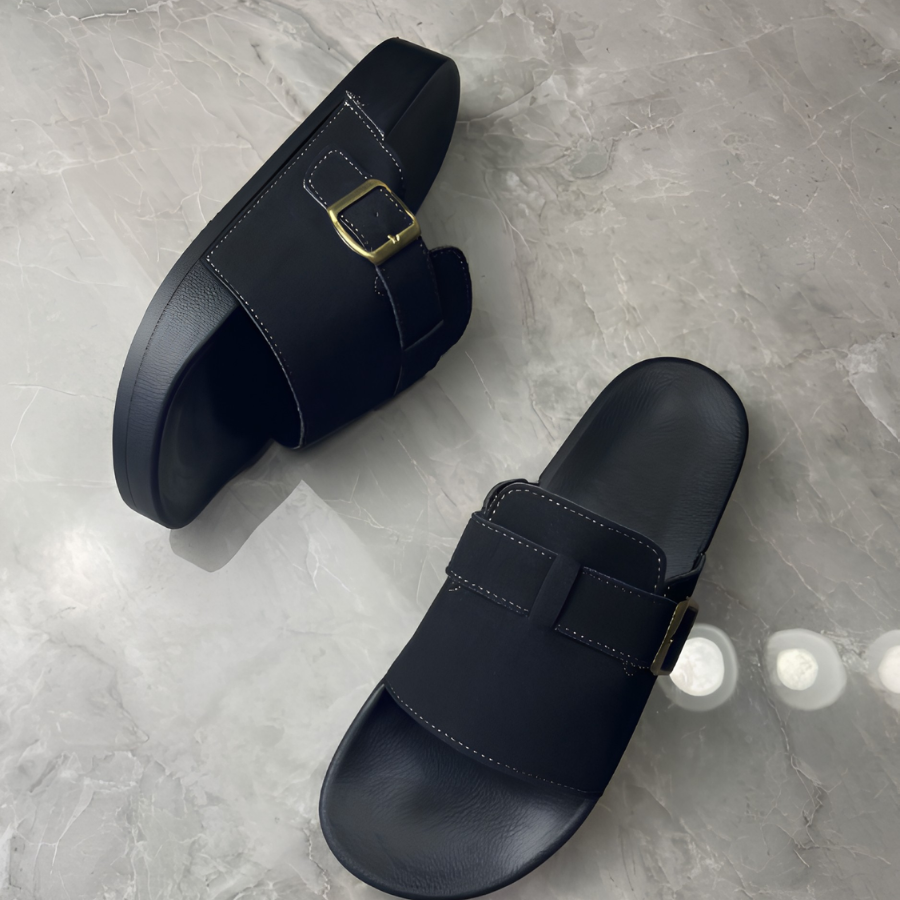 Herren-Pantoletten zum Hineinschlüpfen - Schwarz - sandal - Concept Fashionlab