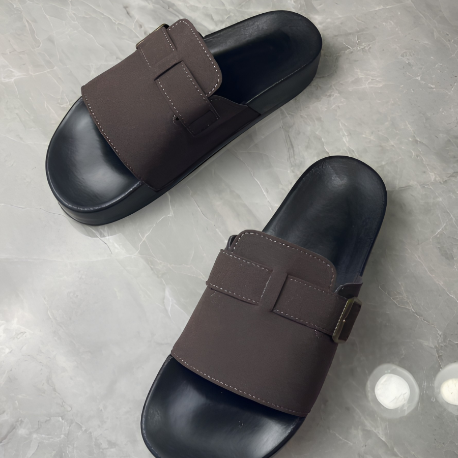 Herren-Pantoletten zum Hineinschlüpfen - Braun - sandal - Concept Fashionlab
