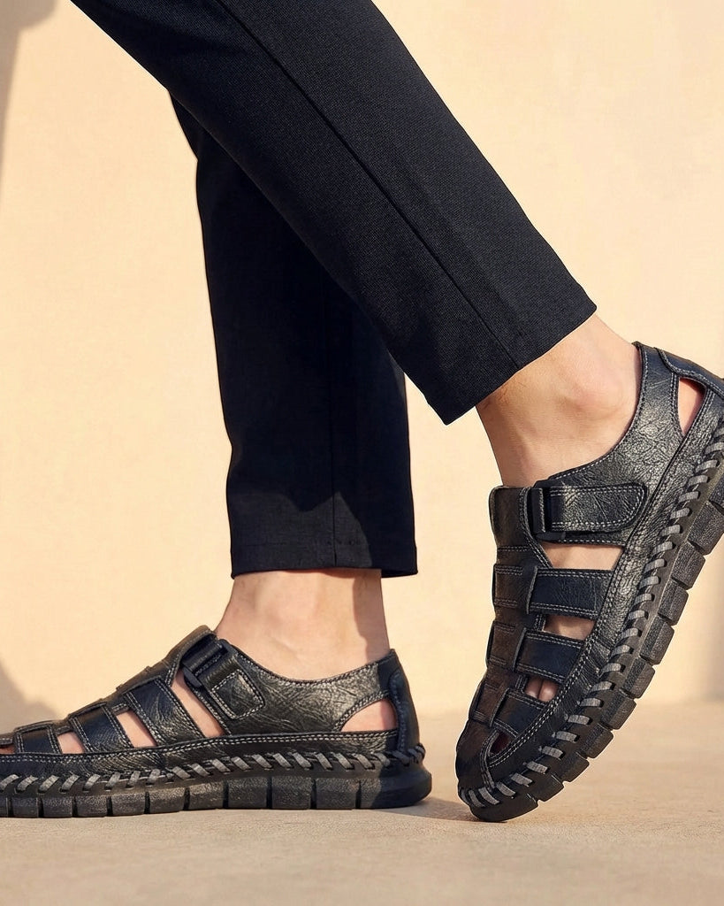 Durchbrochene Herren-Sandalen - Schwarz - Sandals - Concept Fashionlab