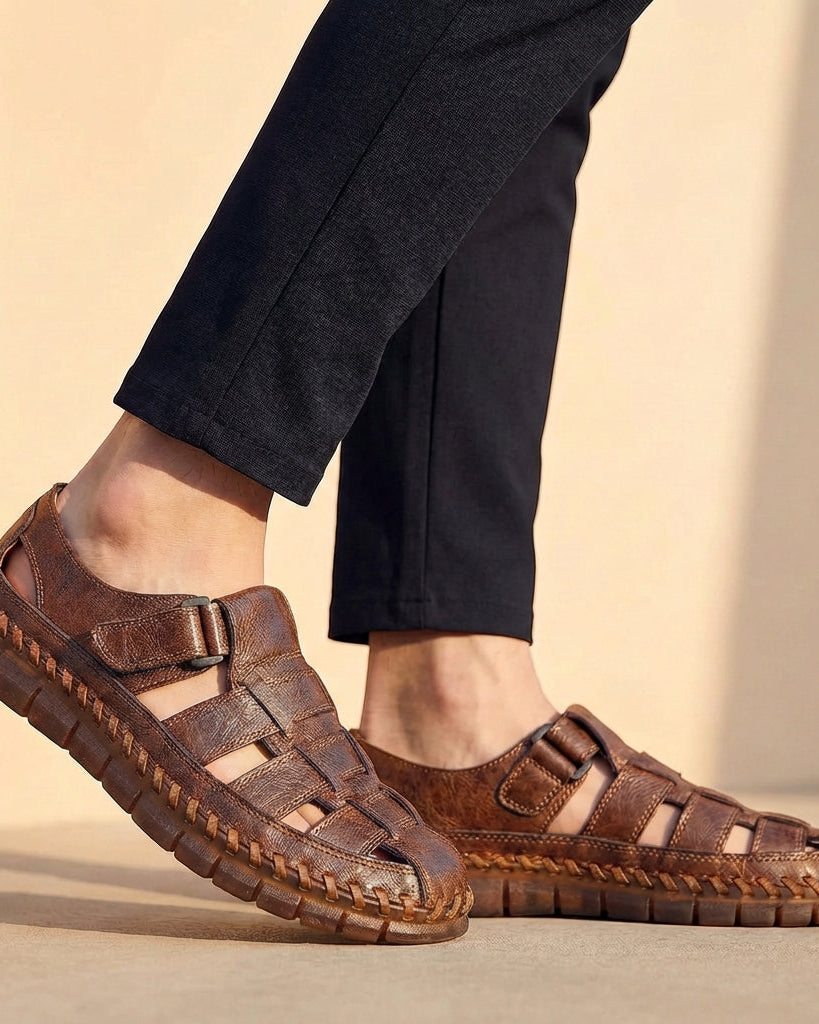 Durchbrochene Herren-Sandalen - Braun - Sandals - Concept Fashionlab