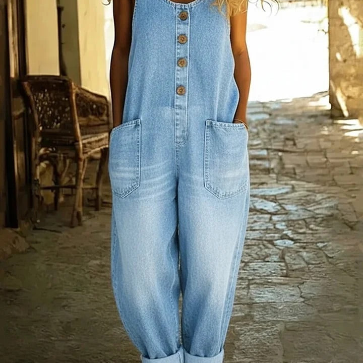 Nancy | Vintage gewaschene Baumwoll-Denim-Latzhose