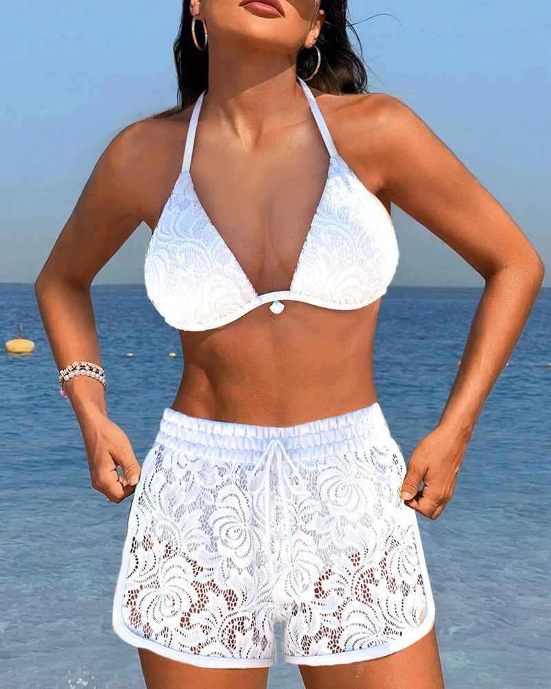Muse® | Elegantes einfarbiges Spitzen-Bikini-Set
