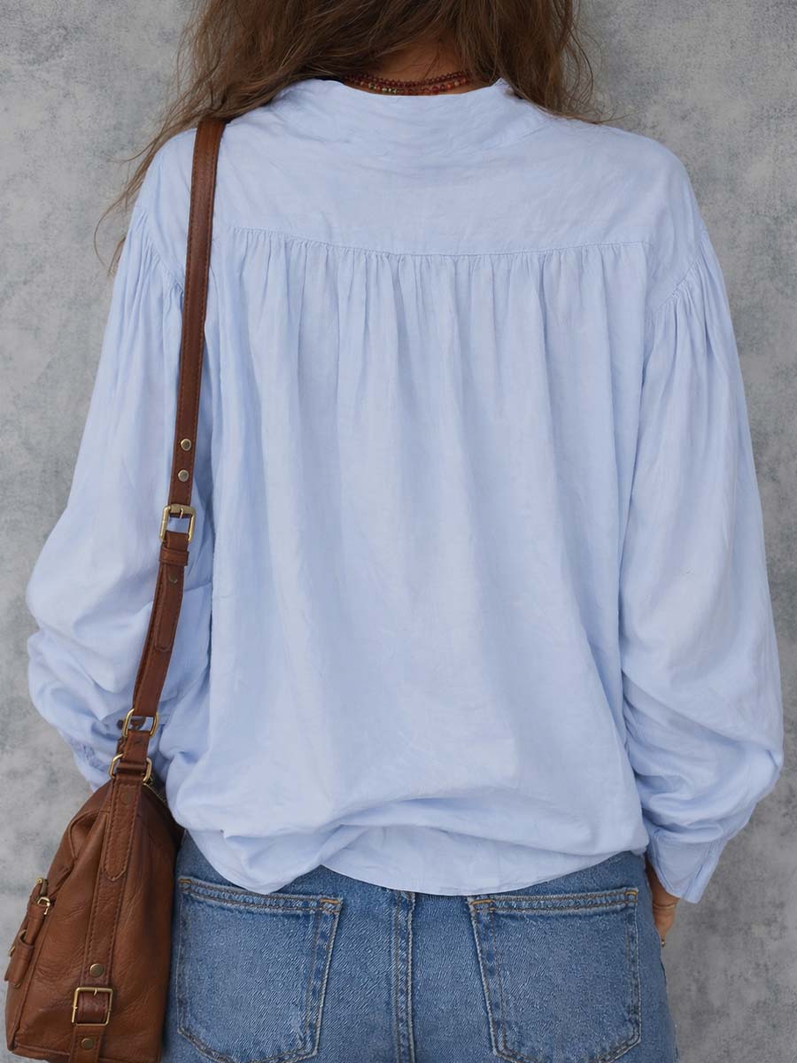 Damen Baumwollbluse mit Rüschenbündchen - - Damen > Blusen - Concept Fashionlab