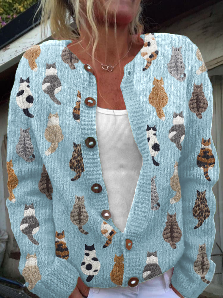 Galerie des Chats Künstlerischer Cardigan - Blau - - Cow Clothing