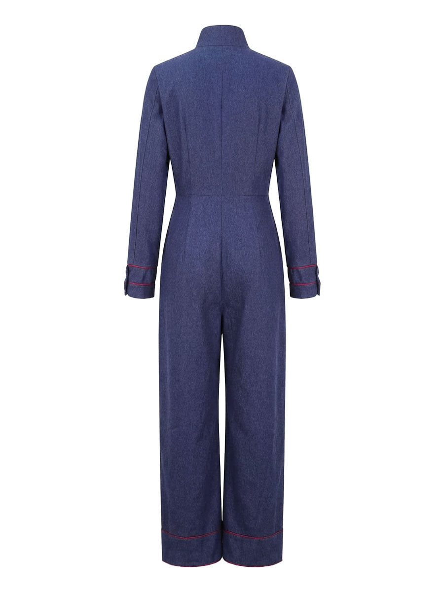 Overall mit Langarm, weitem Bein, Reißverschluss und Stehkragen - - Jumpsuits - Concept Fashionlab