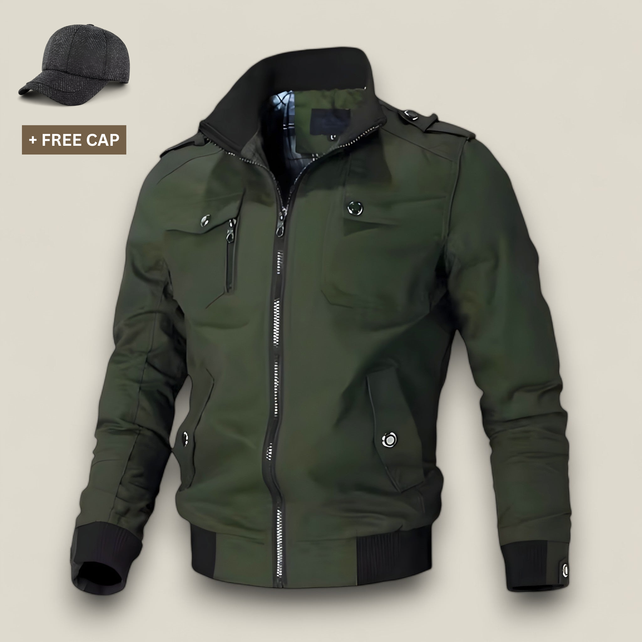 Luca | Herren Bomberjacke - Slim Fit - Olivgrün Kostenlose Mütze - - Concept Fashionlab