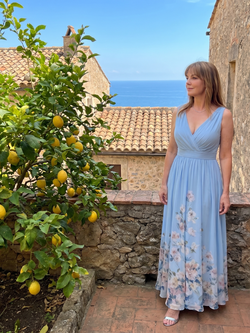 Clarissa | Ärmelloses Midikleid mit V-Ausschnitt und weichem Blumensaum - - - DUUWE