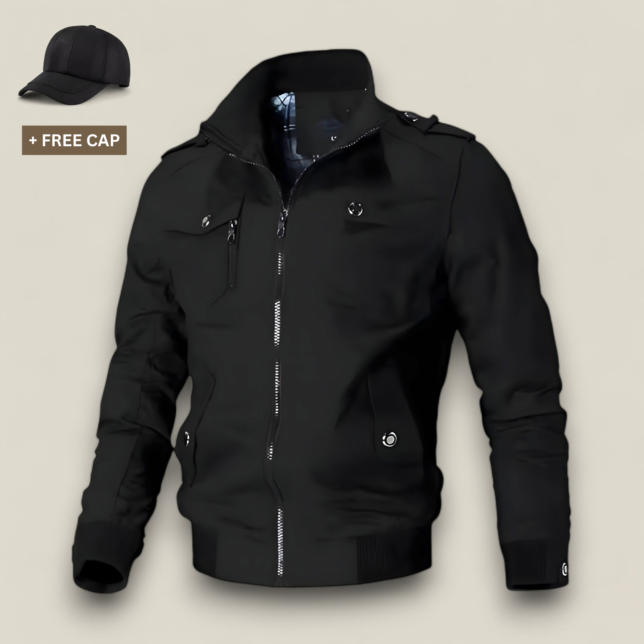 Luca | Herren Bomberjacke - Slim Fit - Schwarz Kostenlose Mütze - - Concept Fashionlab