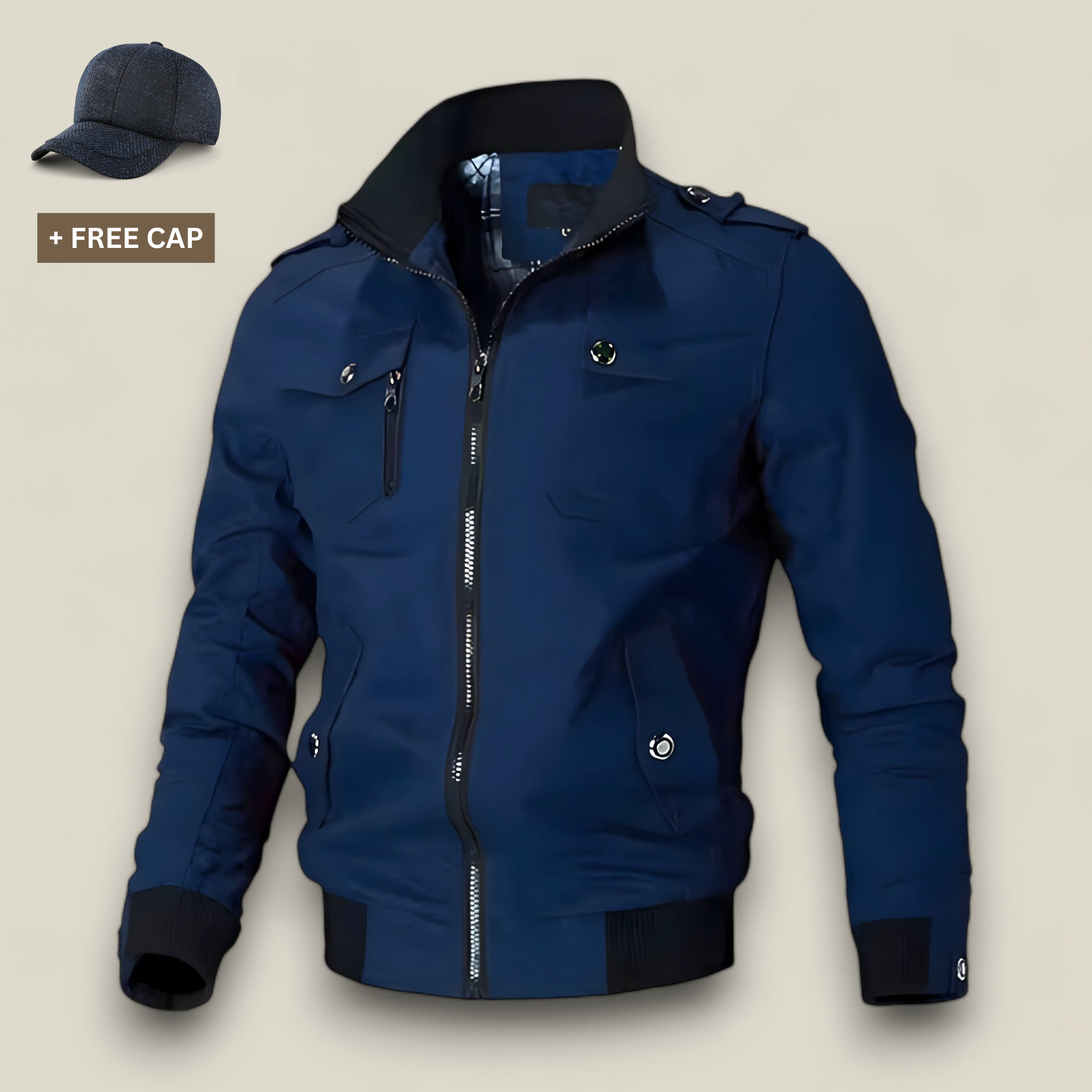 Luca | Herren Bomberjacke - Slim Fit - Blau Kostenlose Mütze - - Concept Fashionlab