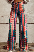 Bonnie bunt gemusterte Jeans mit weitem Bein – mutiger, lebhafter Denim mit fließender Silhouette