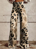 Violett-Leopardendruck-Jeans mit Herzmotiv