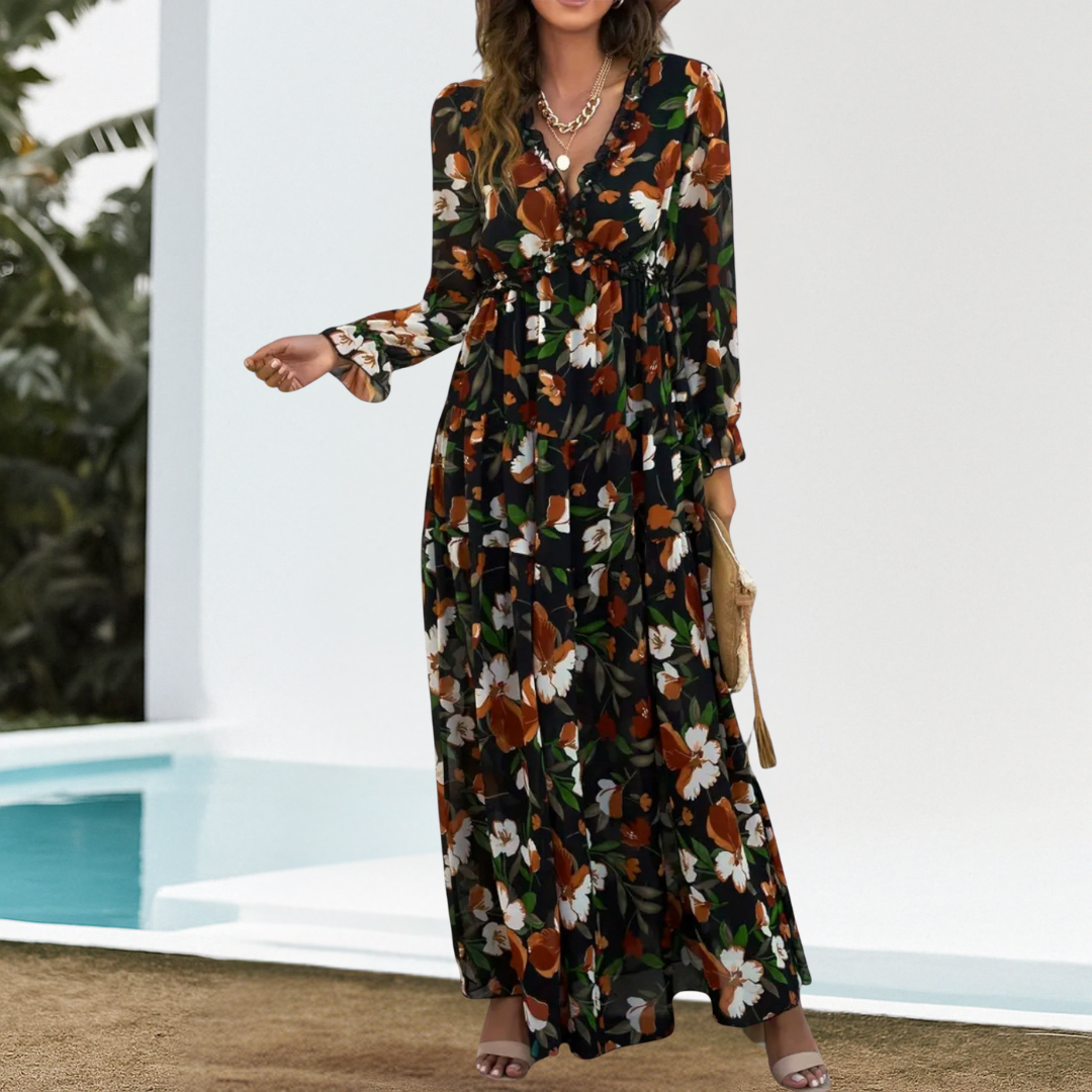 Juliana – Elegantes Blumenkleid - Schwarz - - Cow Clothing