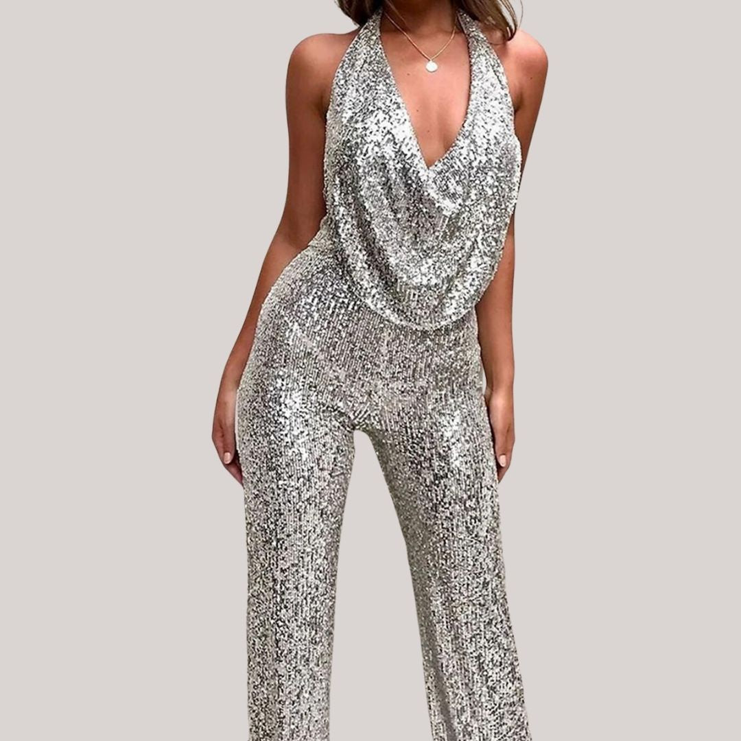 Melody - Pailletten-Halter-Jumpsuit - Silber - Jumpsuit - Concept Fashionlab Boutique