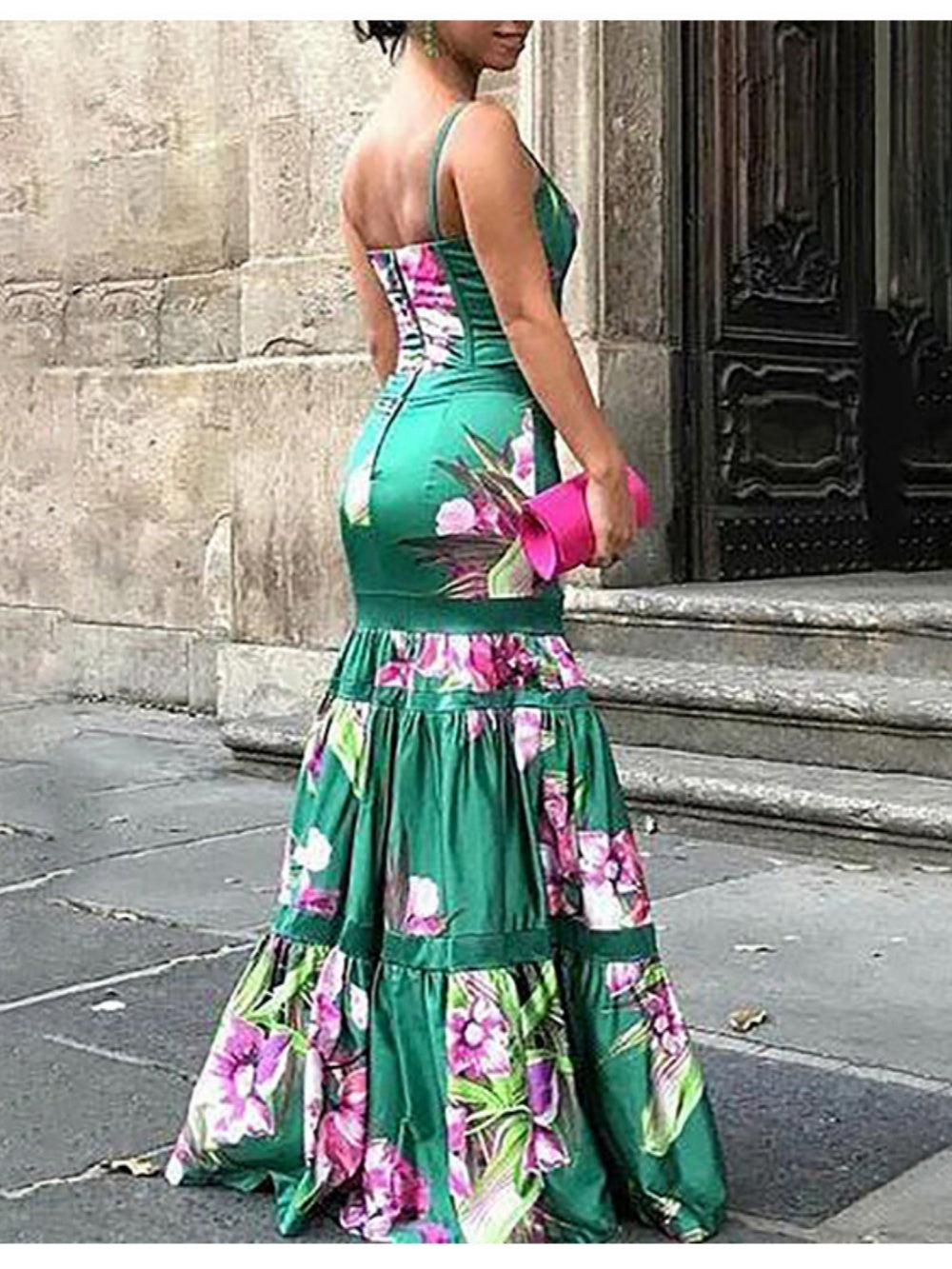 Zeitloses Maxi-Satin-Kleid mit bedrucktem Einsatz und Rückenträgern - - Maxi Dress - Cow Clothing