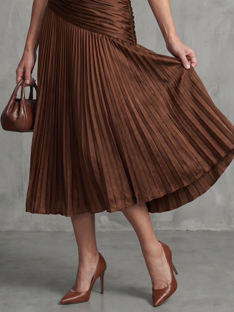 Theodora | Gestreiftes Midikleid mit plissierter Taille - - - DUUWE