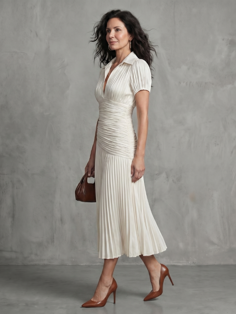 Theodora | Gestreiftes Midikleid mit plissierter Taille - - - DUUWE