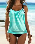 Damen Einfarbiger Tankini mit Leopardenmuster