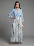 Augusta | Geblümtes Maxikleid mit V-Ausschnitt und durchsichtigem Oberteil