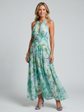 Portia | Plissee-Neckholder-Midikleid mit weichem Blumenmuster