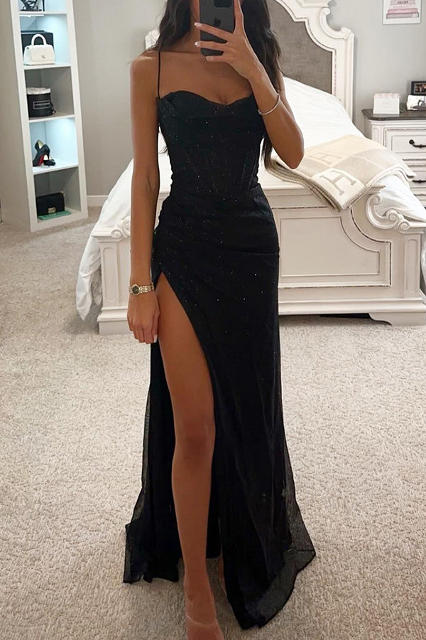 Quinn – glänzendes Maxikleid - Schwarz - Maxi Dress - Concept Fashionlab