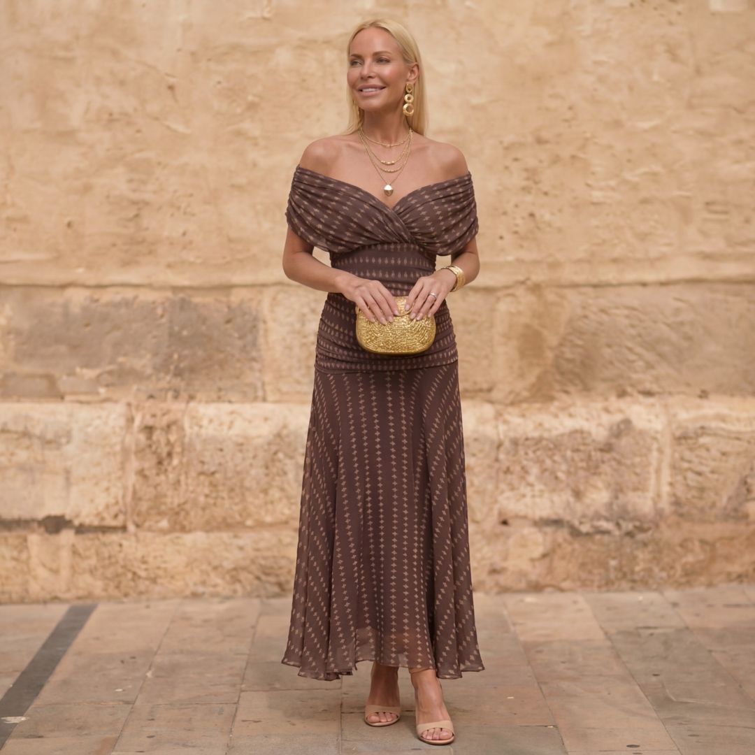 Siena | Geometrisches Fließkleid - Braun - - Margaret & Rose