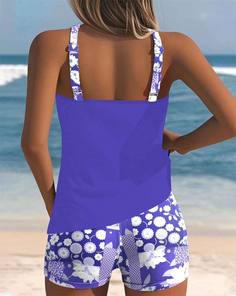 Colette | Schlanker Tanktop-Badeanzug mit einem bedruckten Boxer-Set