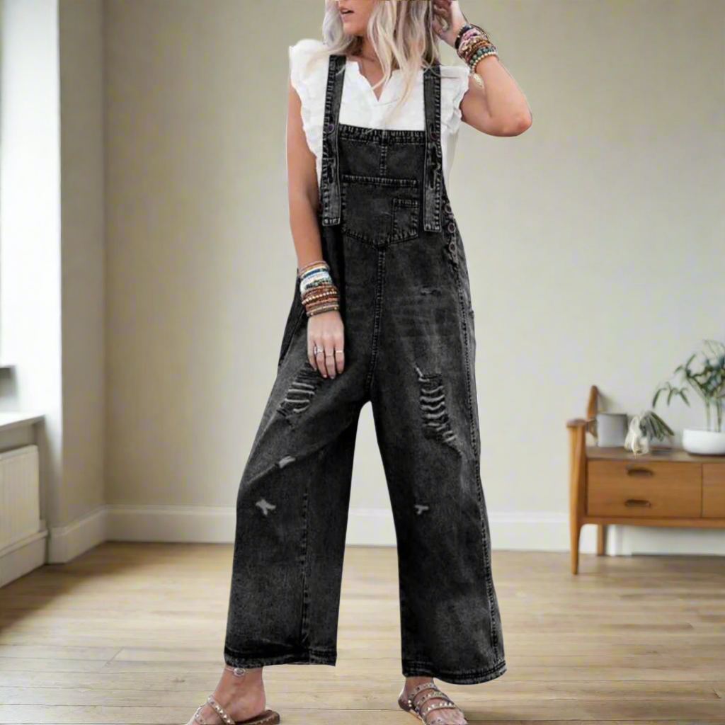 Vintage-Wash Jumpsuit mit verstellbarer Passform