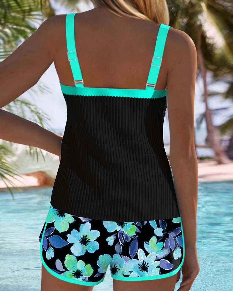 Maren Blütenprint Badeanzug-Tanktop mit passendem Boxer-Unterteil