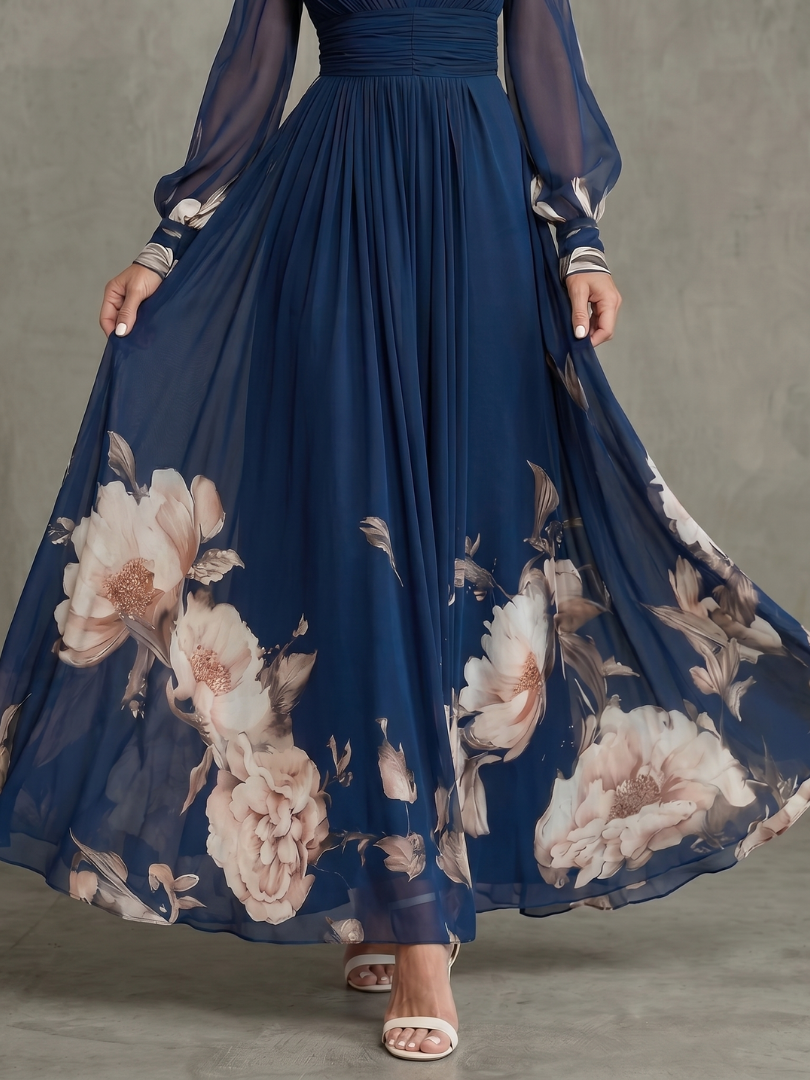 Ziva | Maxikleid mit plissierten, transparenten Ärmeln - - - DUUWE