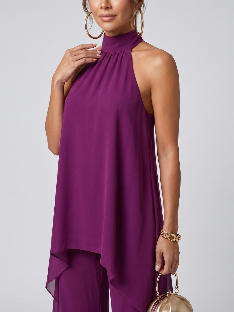 Zareen | Asymmetrisches Tunika-Oberteil mit weitem Bein und Hosen-Set - - - DUUWE