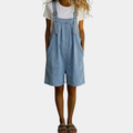 Michelle - Vintage gewaschene kurze Jeans-Latzhose mit weichem Baumwollgefühl, Hellblau