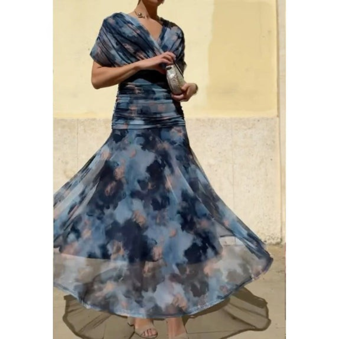 Korsettkleid mit Blumenmuster - Elegantes Blütenmuster, figurbetonte Passform - Marineblau - Corset Dress - Concept Fashionlab