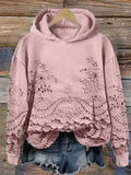 Damen Strickpullover mit Kapuze und floralen Details