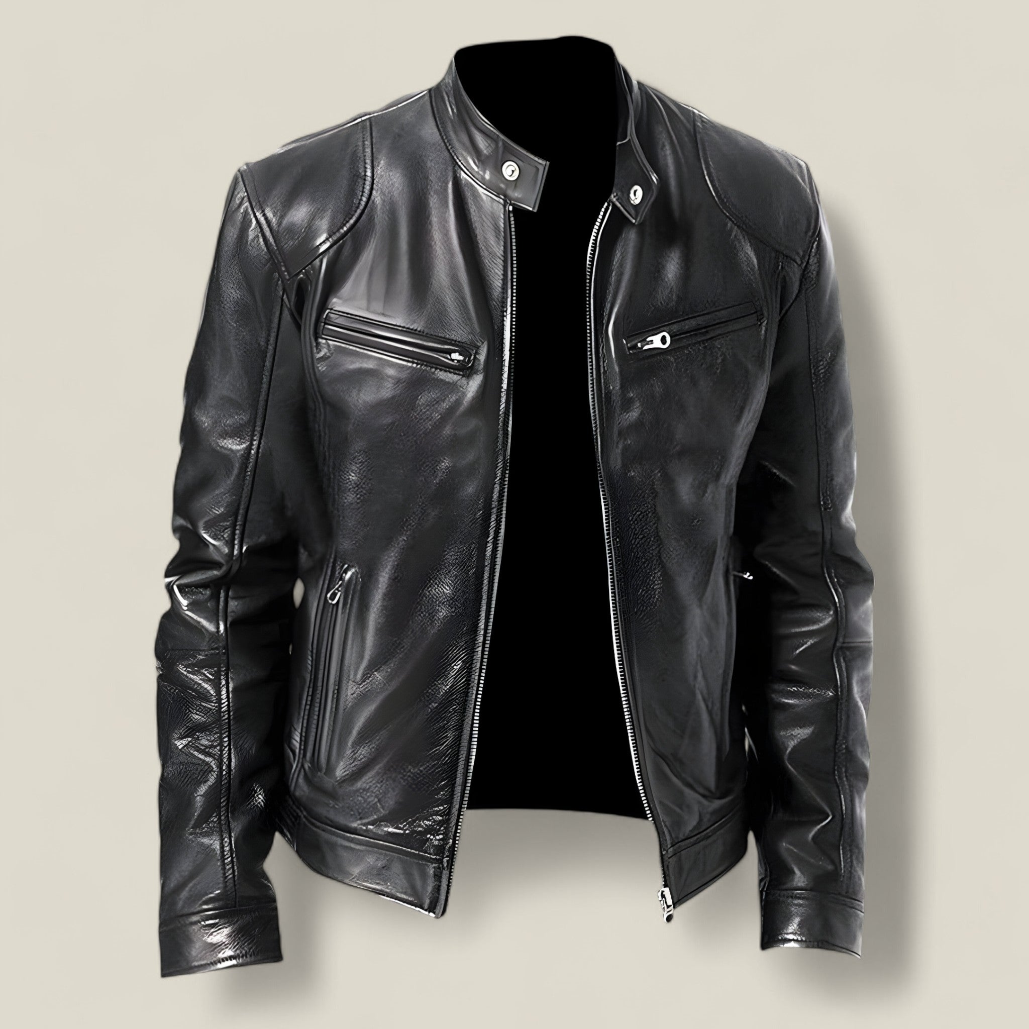 Basile | Herren Motorradjacke aus Leder - Slim Fit und winddicht - Schwarz - - Concept Fashionlab