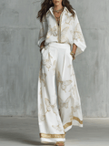 Boho-Luxus Schmetterlings-Jacquard-Bluse und Palazzohose-Set