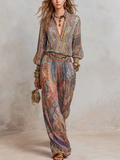 Exquisiter Paisley-Muster-Hosenanzug mit weitem Bein