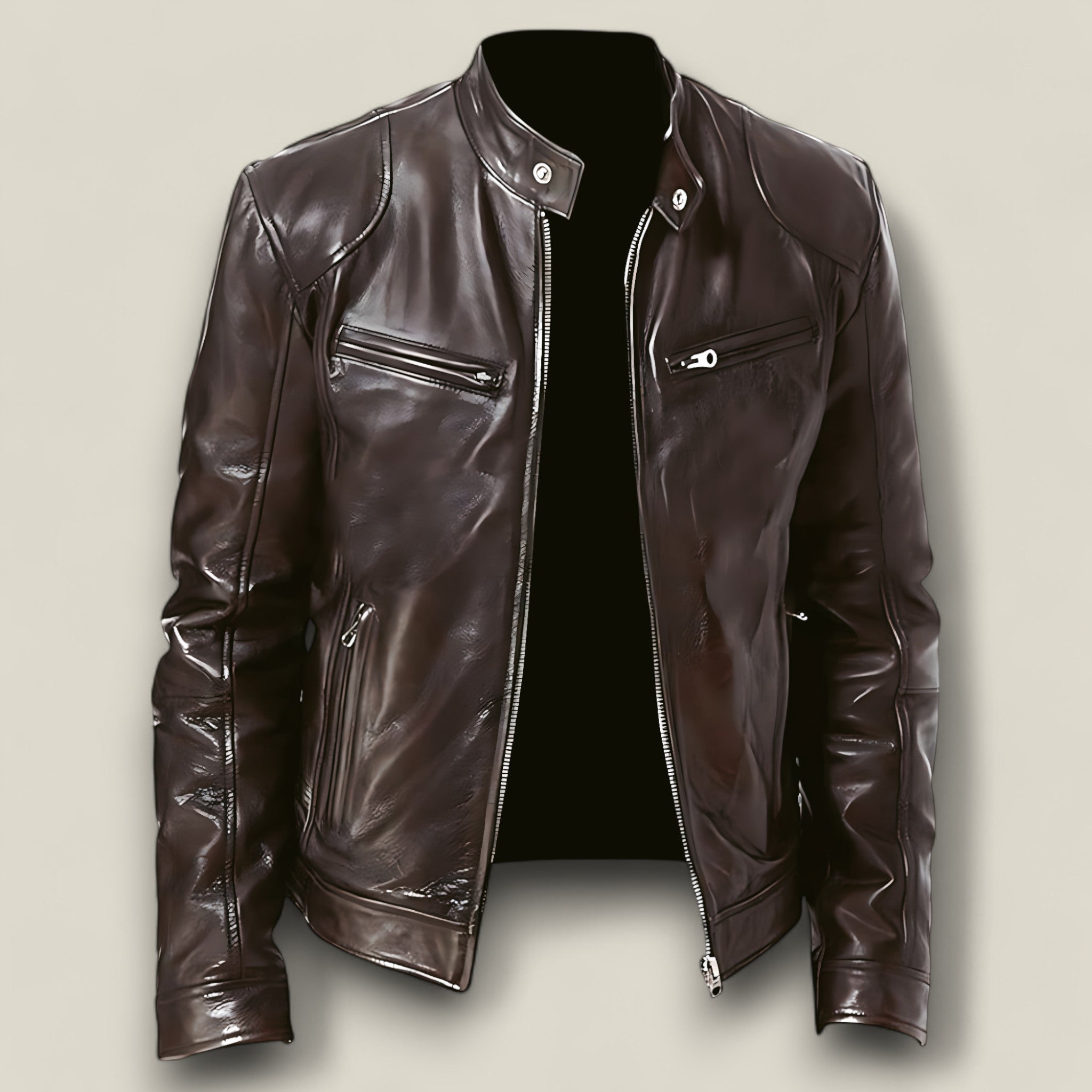 Basile | Herren Motorradjacke aus Leder - Slim Fit und winddicht - Braun - - Concept Fashionlab