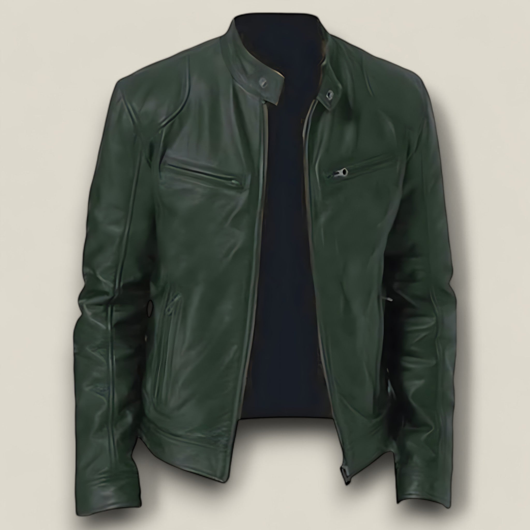 Basile | Herren Motorradjacke aus Leder - Slim Fit und winddicht - Grün - - Concept Fashionlab