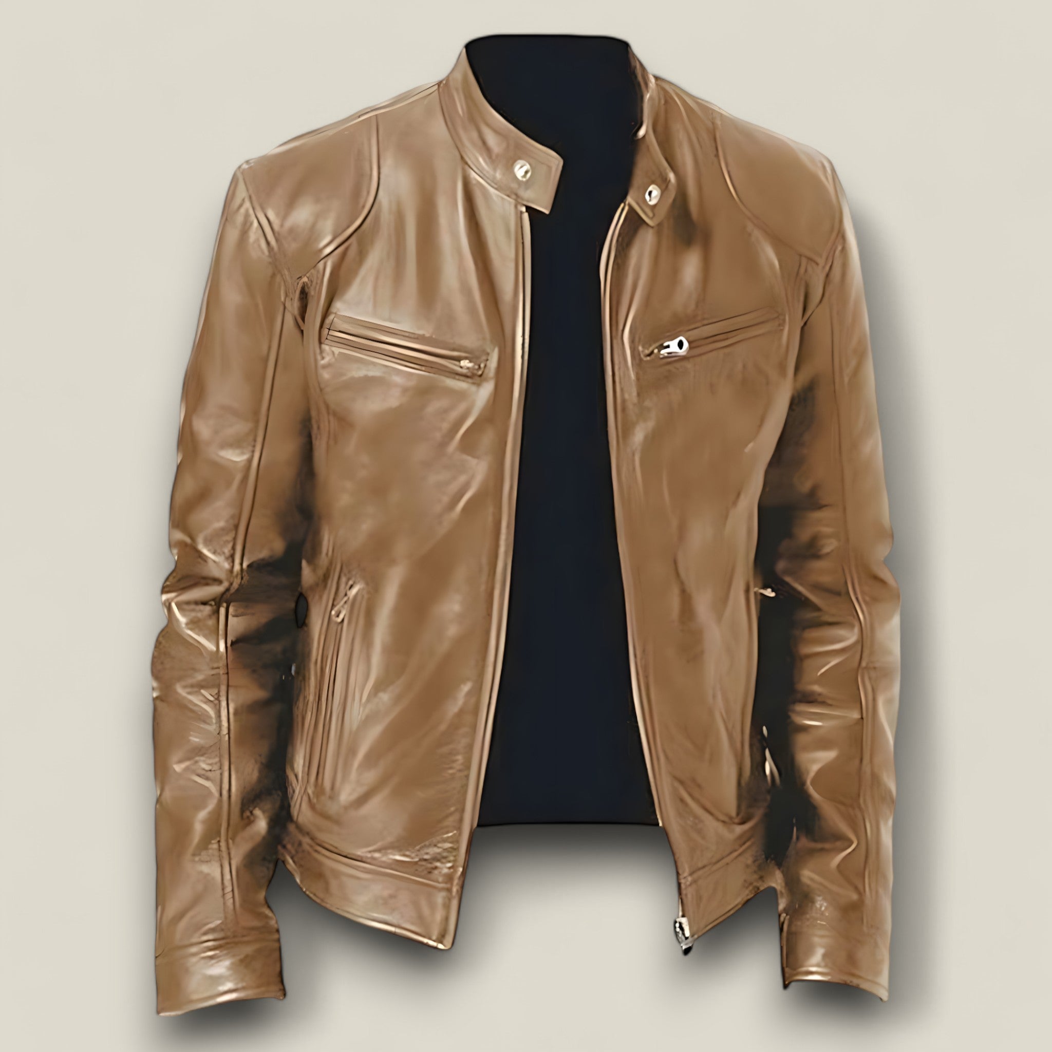 Basile | Herren Motorradjacke aus Leder - Slim Fit und winddicht - Olive - - Concept Fashionlab