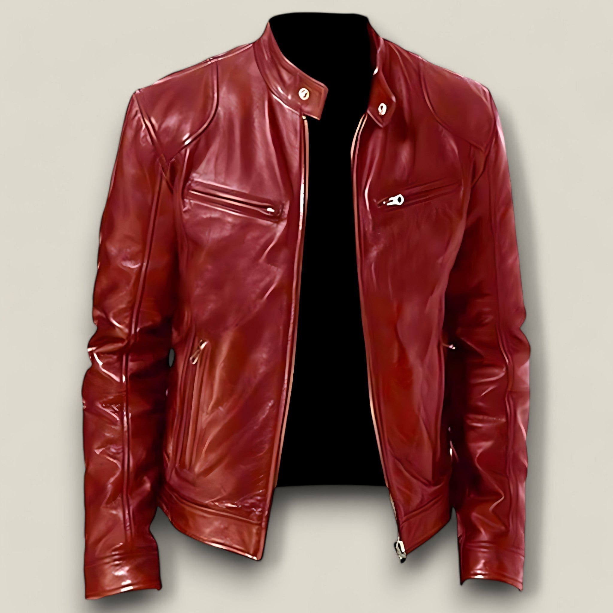 Basile | Herren Motorradjacke aus Leder - Slim Fit und winddicht - Rot - - Concept Fashionlab