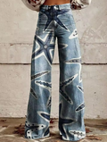 Denim-Jeans mit künstlerischem Seestern-Print