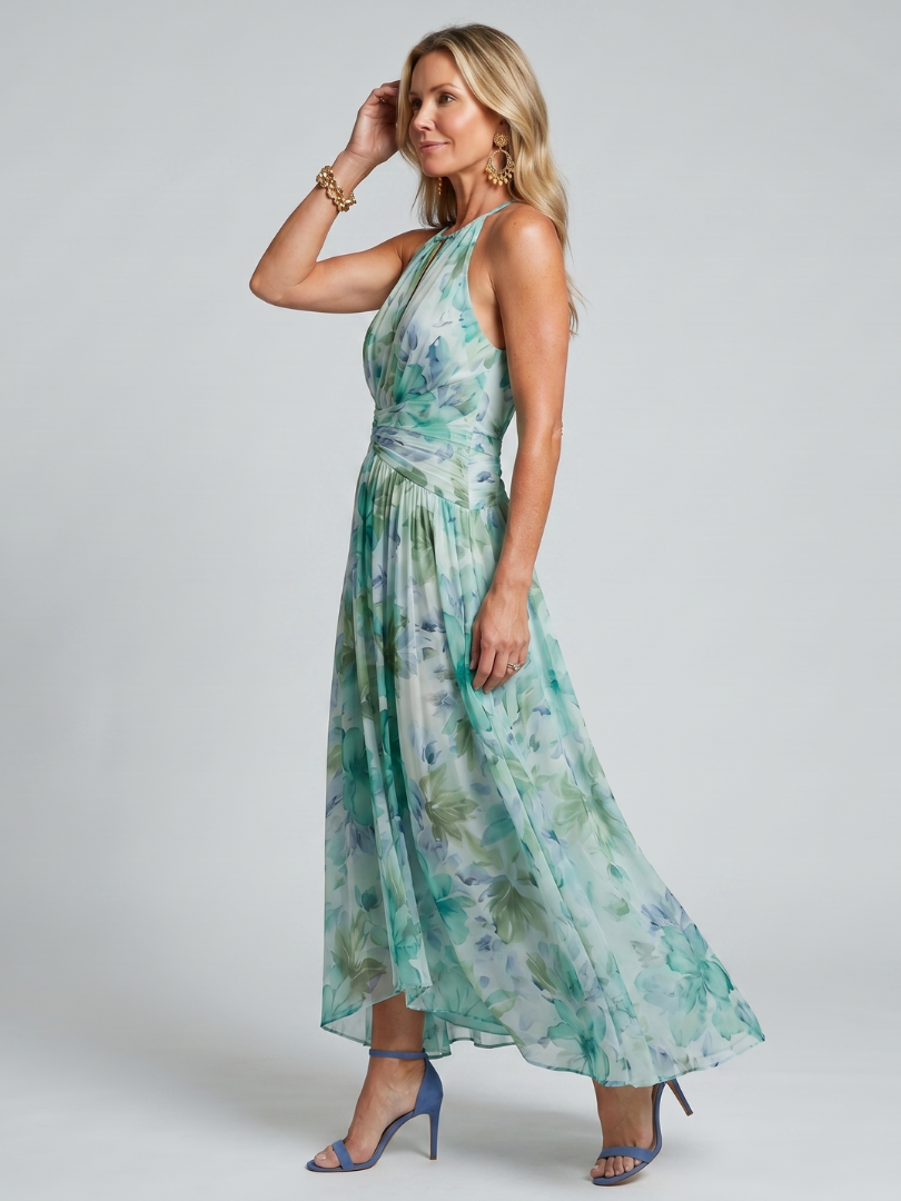 Portia | Plissee-Neckholder-Midikleid mit weichem Blumenmuster - - - DUUWE