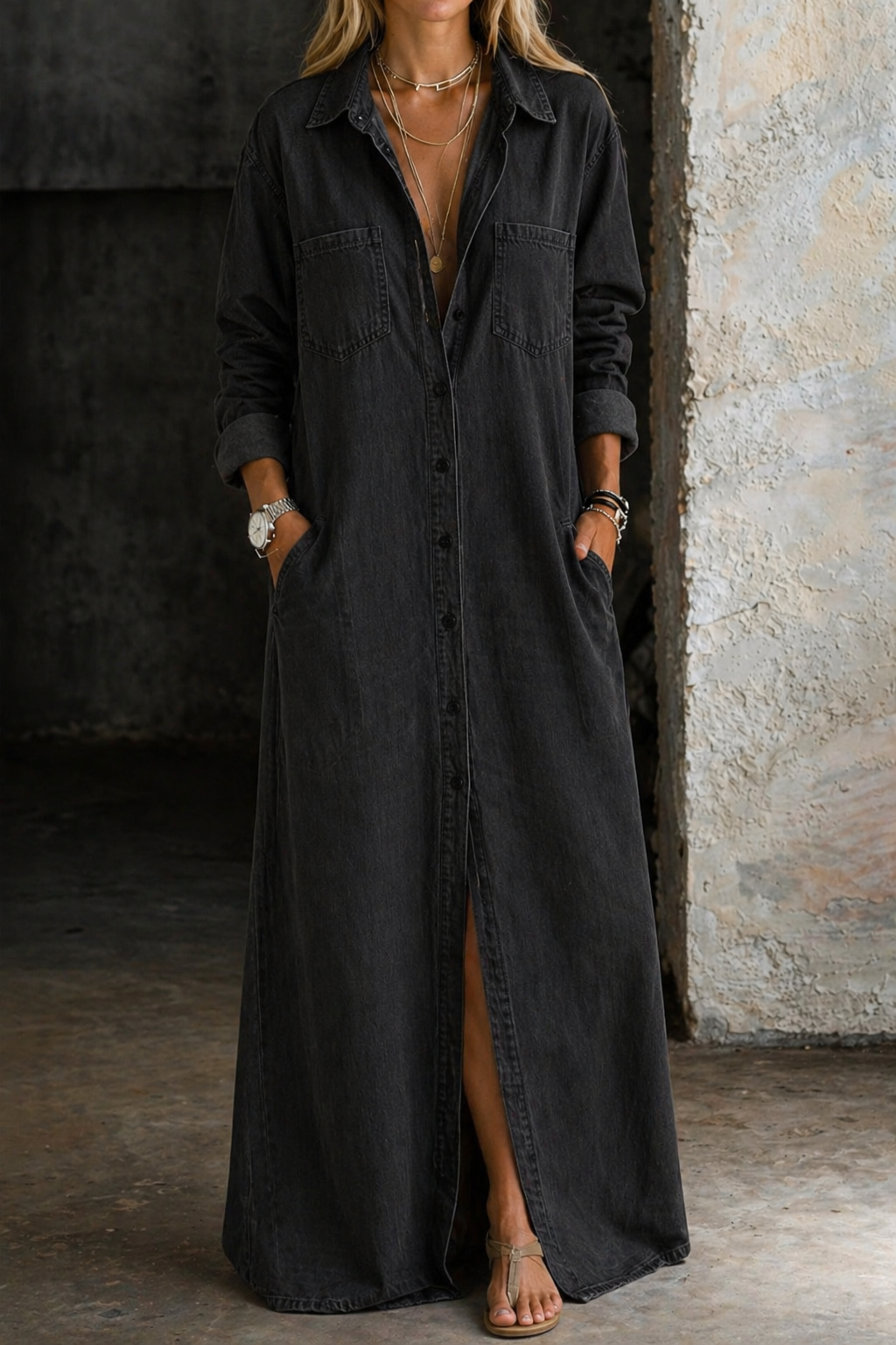 Delana | Button-Down-Kleid - Schwarz - Dress - Hazel & Mae