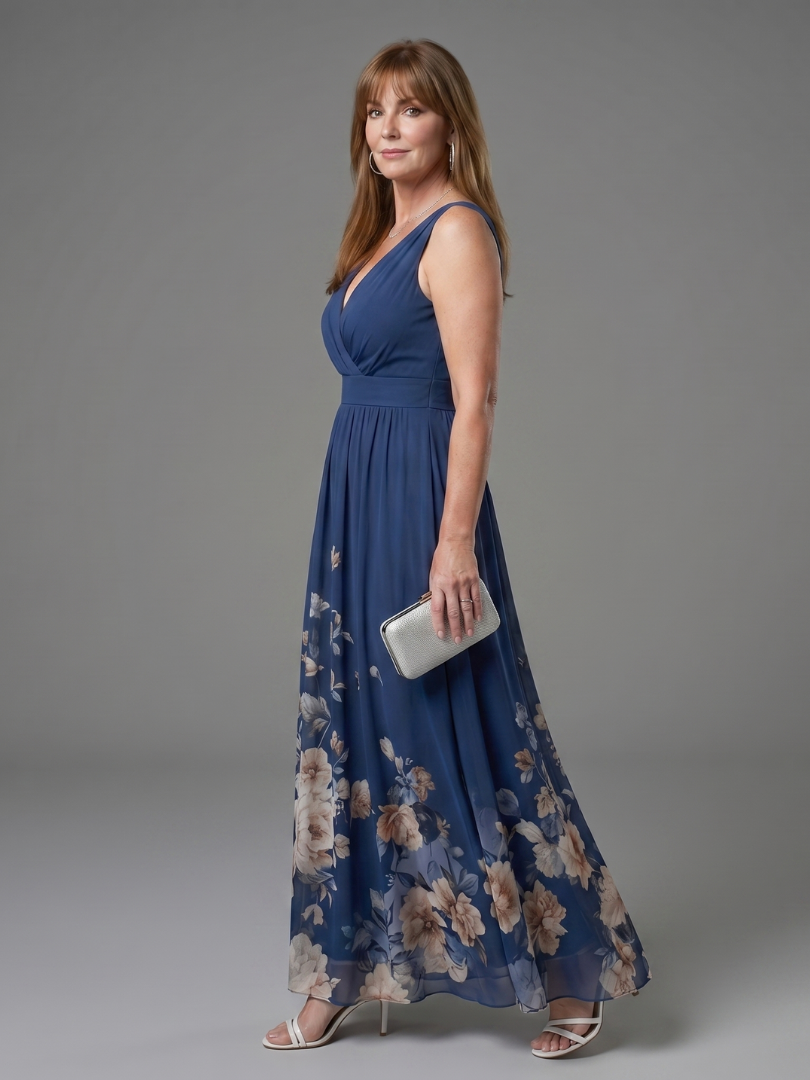 Clarissa | Ärmelloses Midikleid mit V-Ausschnitt und weichem Blumensaum - - - DUUWE