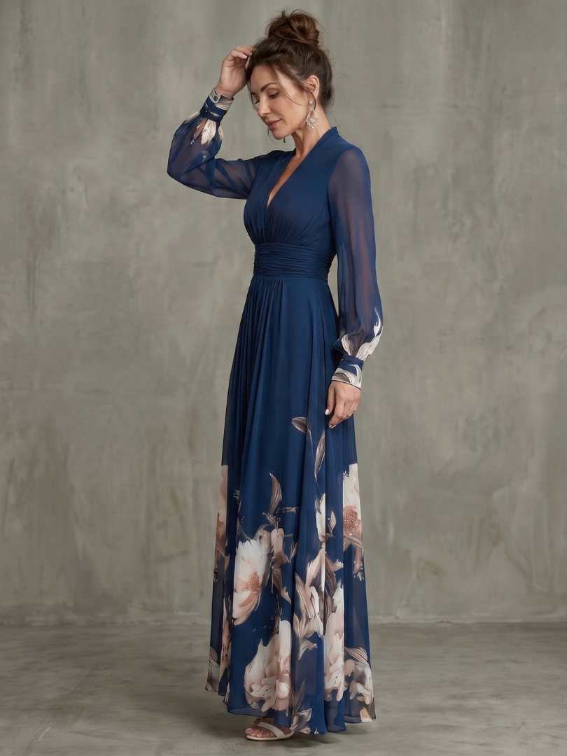 Ziva | Maxikleid mit plissierten, transparenten Ärmeln - - - DUUWE