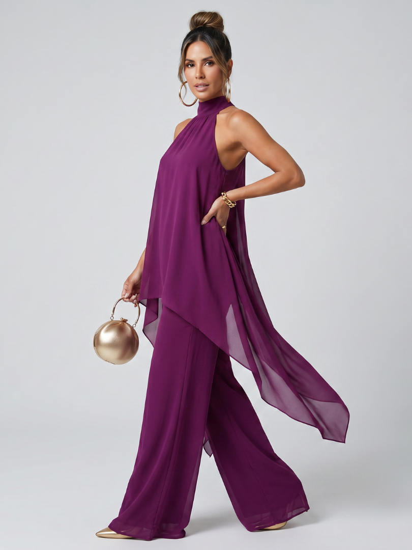 Zareen | Asymmetrisches Tunika-Oberteil mit weitem Bein und Hosen-Set - - - DUUWE