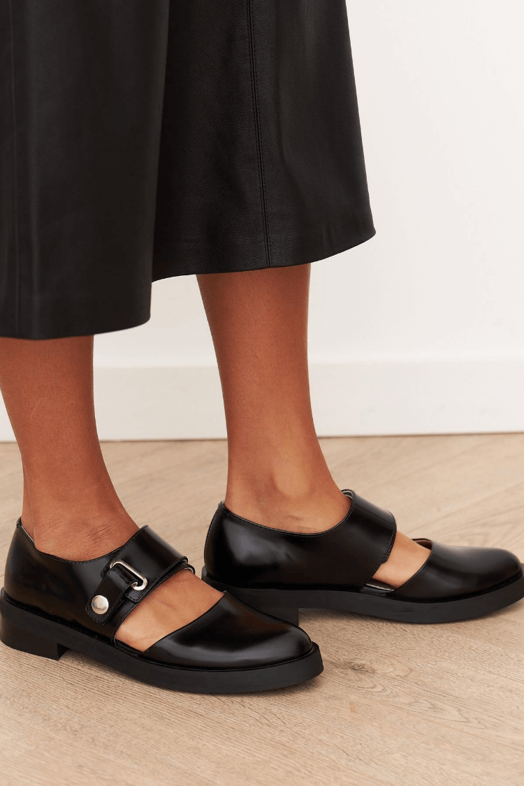 Angela Black Buckle Loafers Leather - - Loafers - Concept Fashionlab