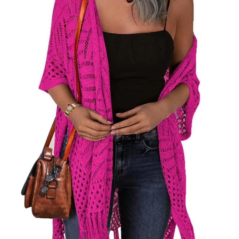Cozy Summer Hollow-Out Tassel Outerwear - Rose Red One Size - Outerwear - Concept Fashionlab