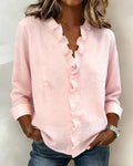 Elegante Bluse mit Rüschen, V-Ausschnitt und langen Ärmeln Damen